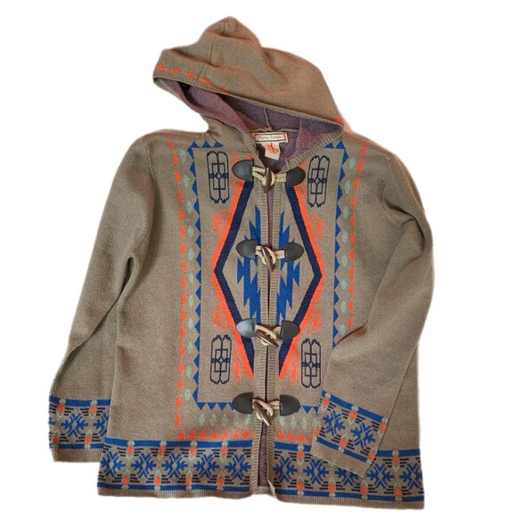Flying Tomato Sweaters - Flying Tomato Hoodie Aztec Tribal Retro Long Sleeve Orange Blue Sz Large
